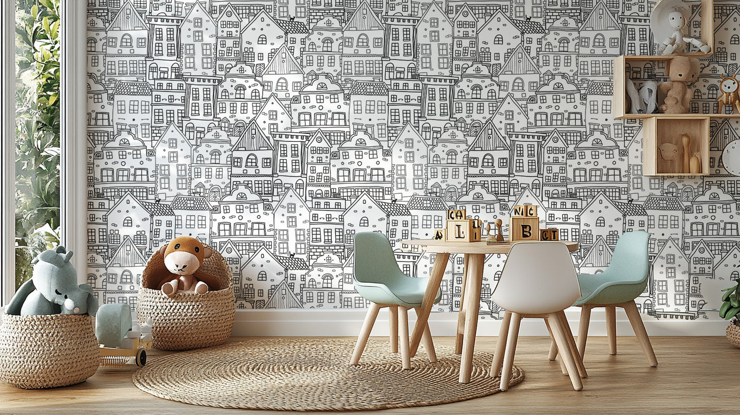 Abstract Township Wallpaper Mural with dynamic design