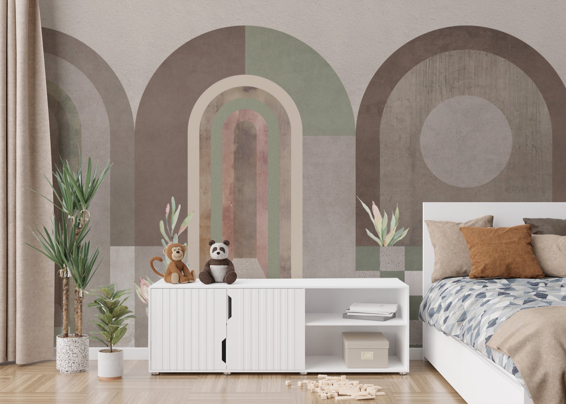 Trendy geometric arch wallpaper for home décor
