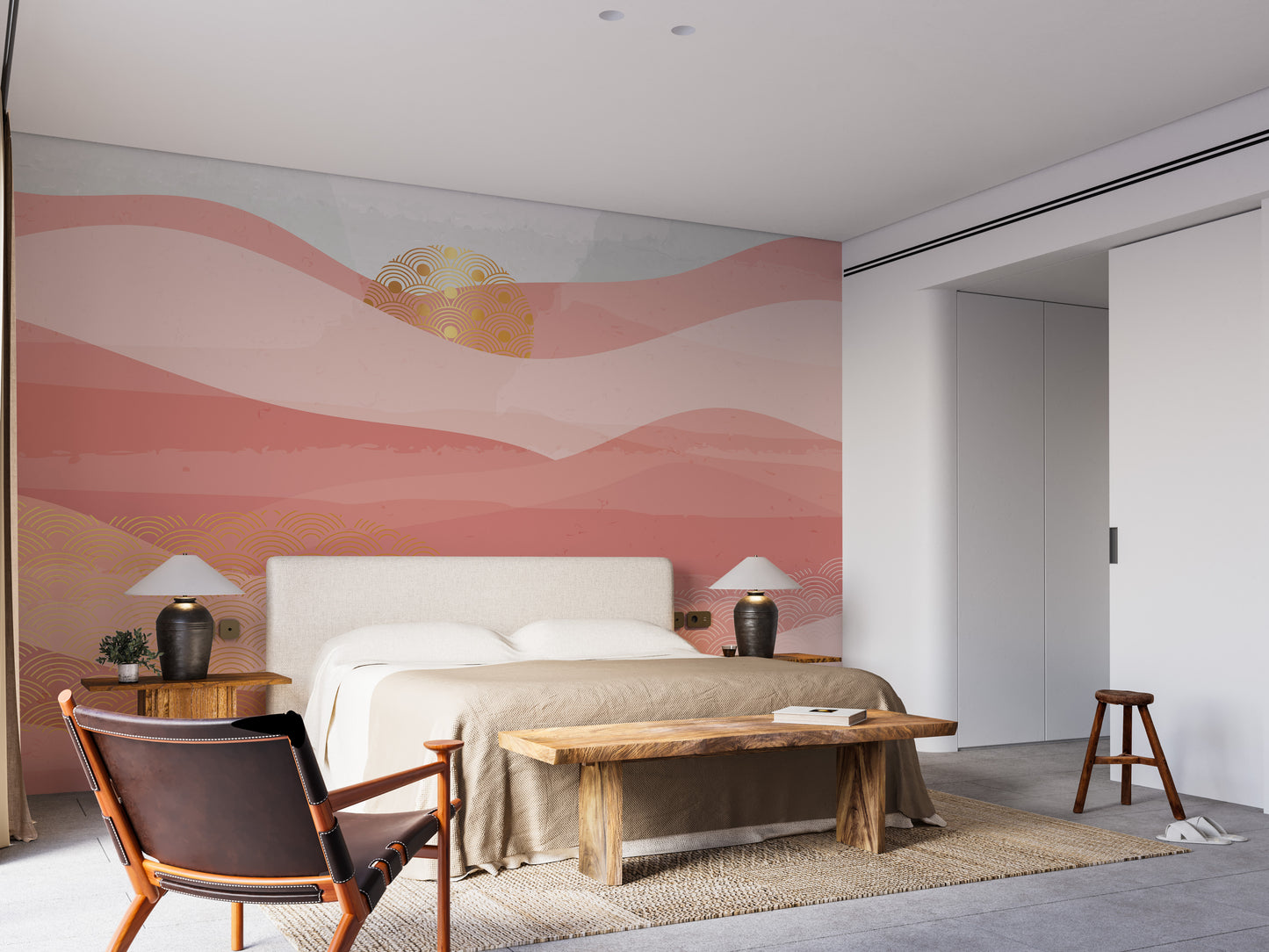 Pink Color Wavy Mountain Wallpaper Murals