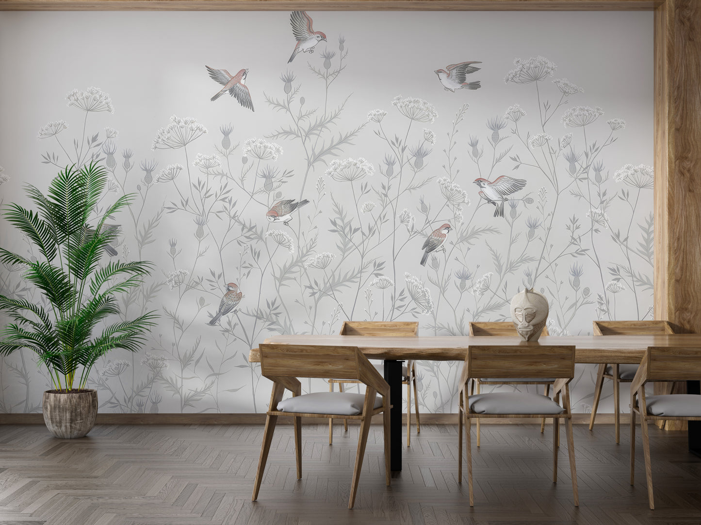 Ethereal avian-themed wallpaper for decor