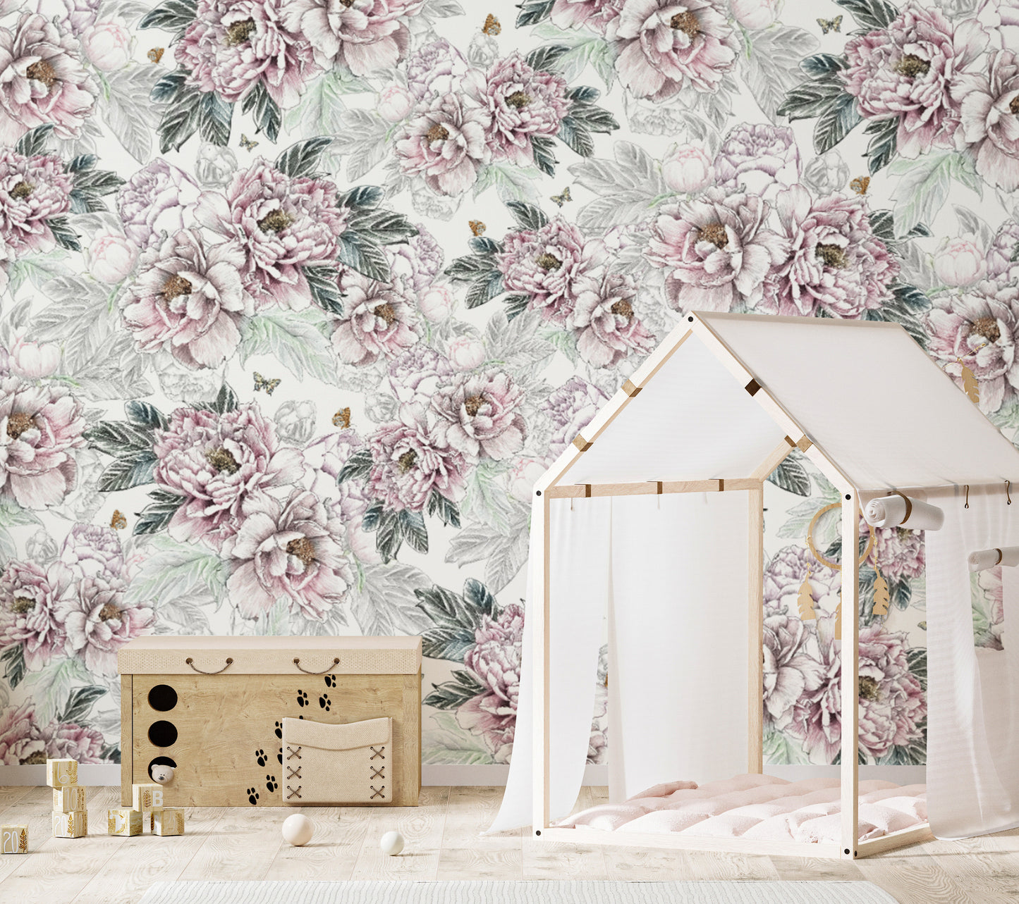 Vintage Peony Floral Wallpaper Mural