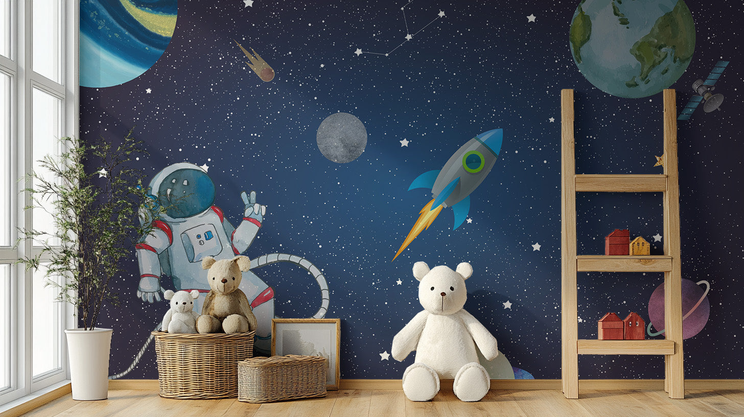 Orbiting Dreams Space Expedition Mural reusable wallpaper