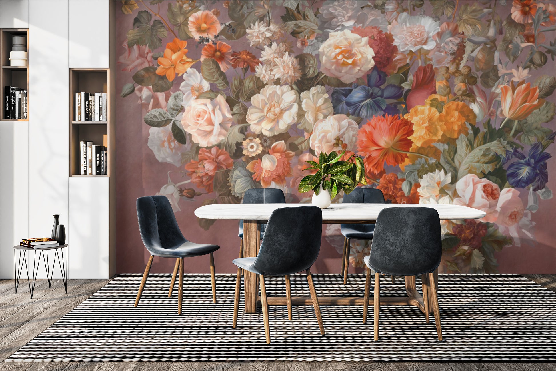 Botanical Oil Art Rose Wall Design
