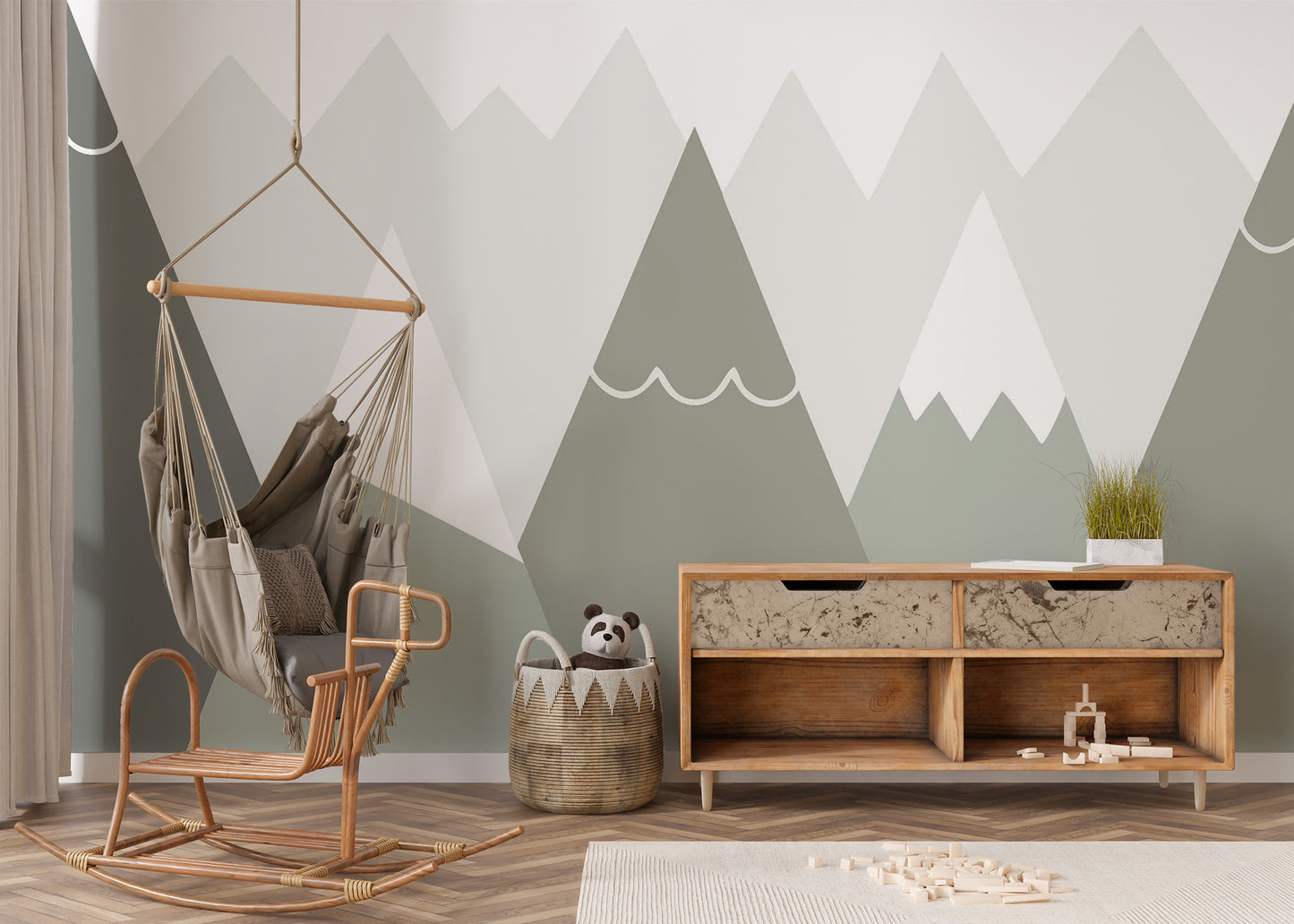 Soft Colored Kids Room Mountain Design Wallpaper