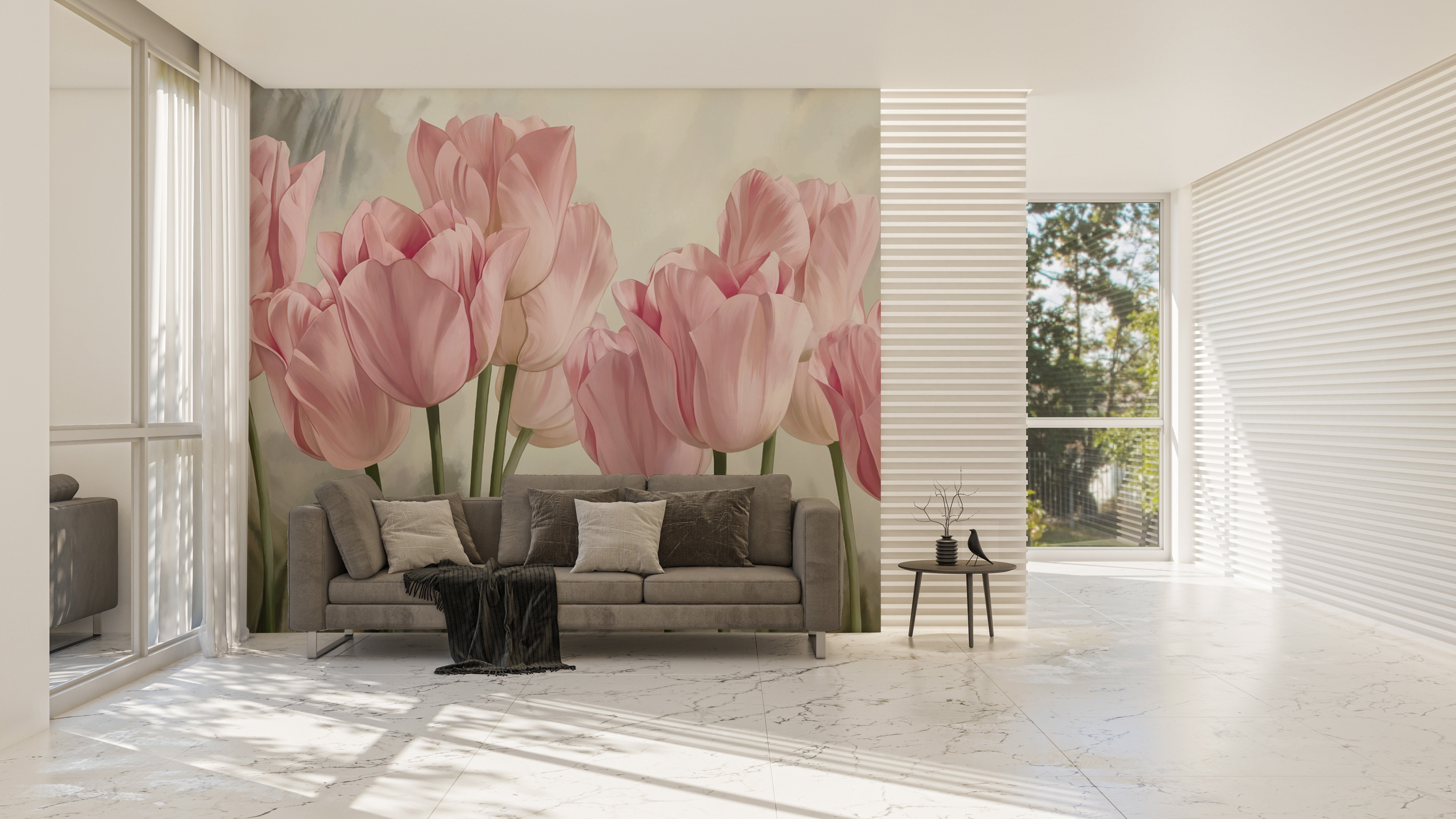 Vibrant Pink Tulip Landscape Mural
