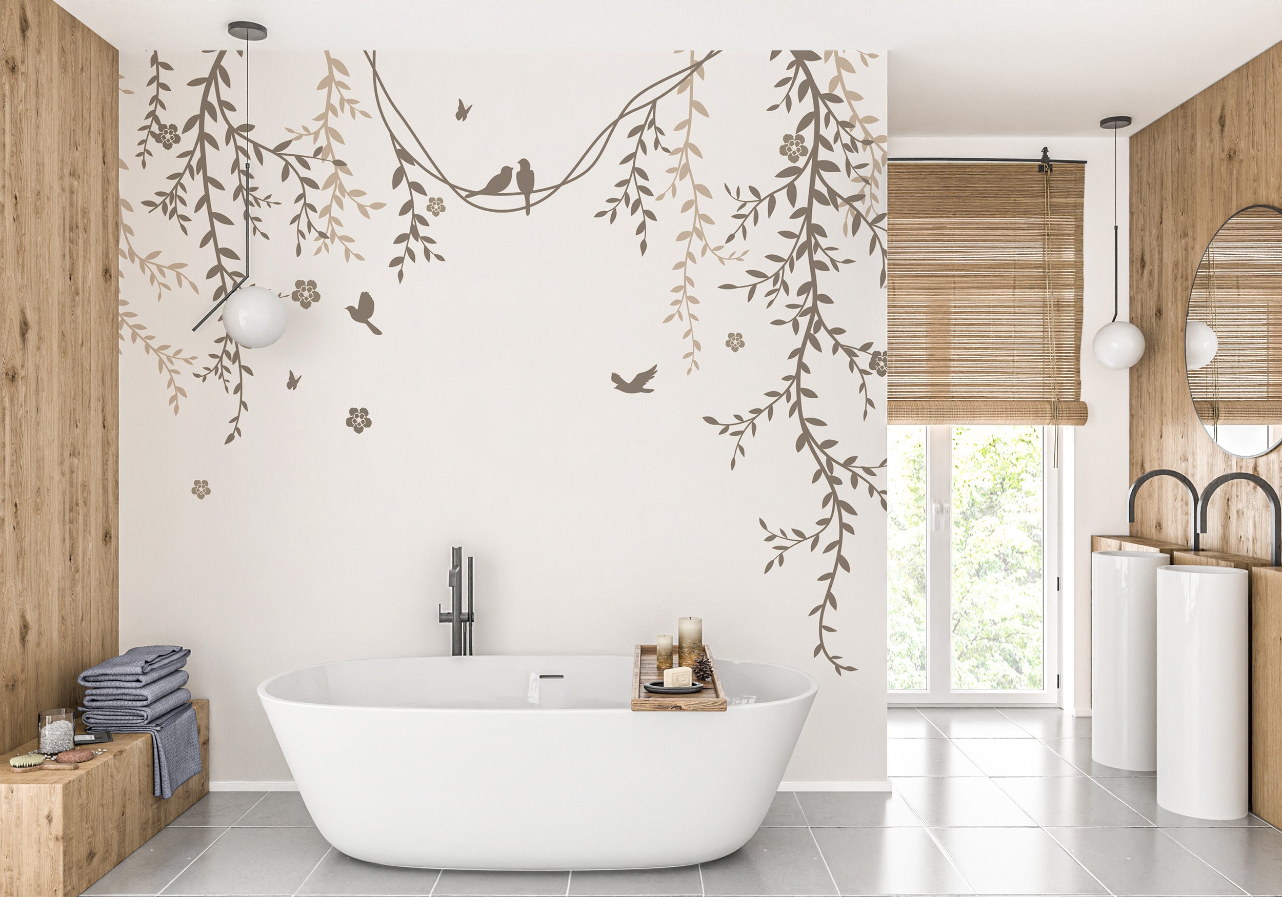 Lyrical Leaves Mural Wallpaper for serene spaces