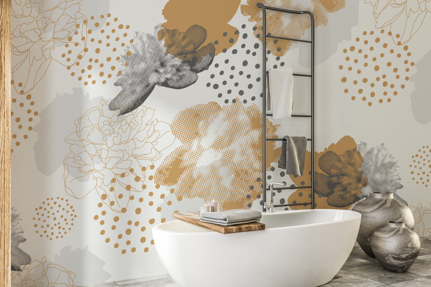 Gold Black Modern Floral Wallpaper Murals