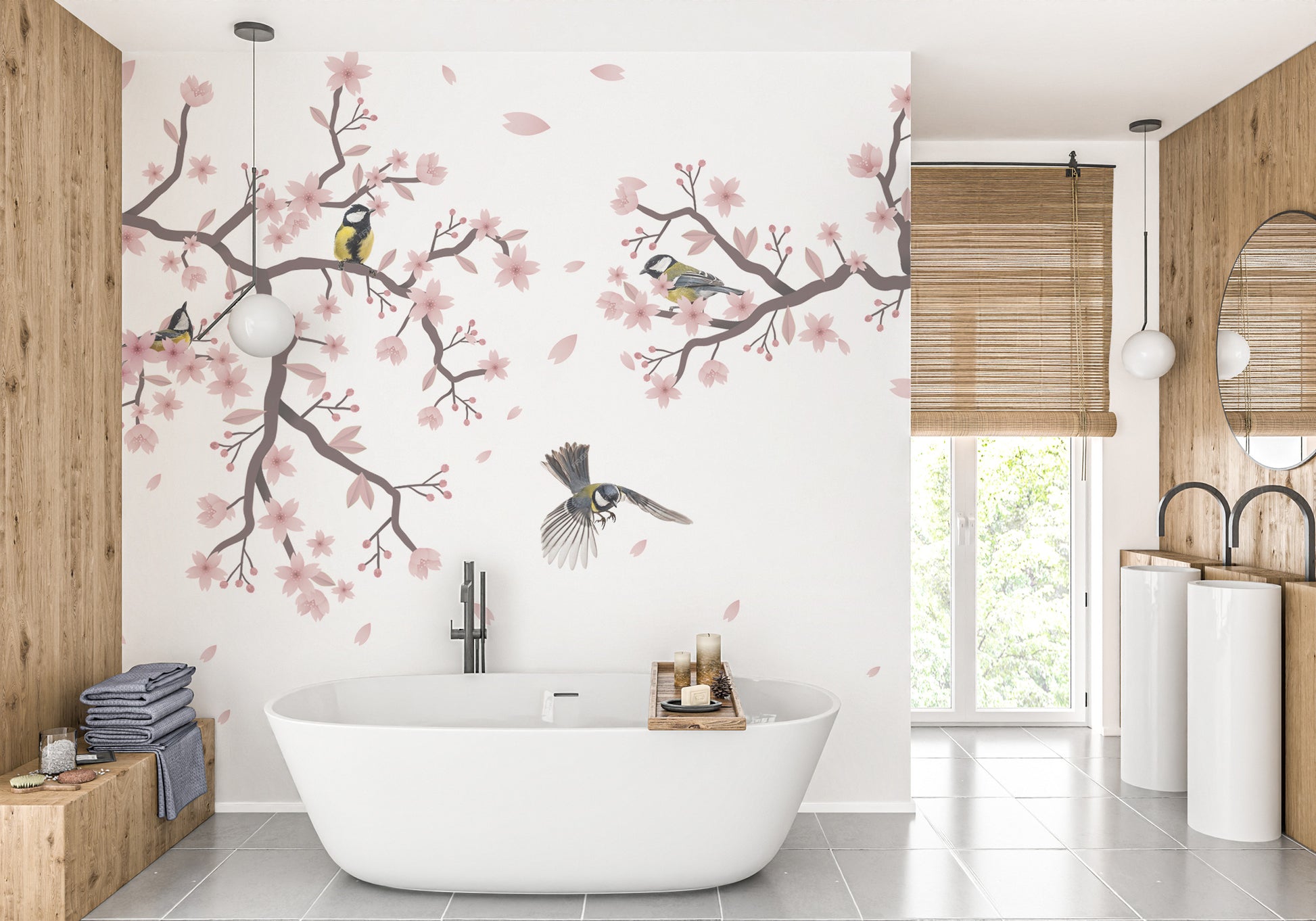 Sunset Titmouse Cherry Blossom Mural for walls