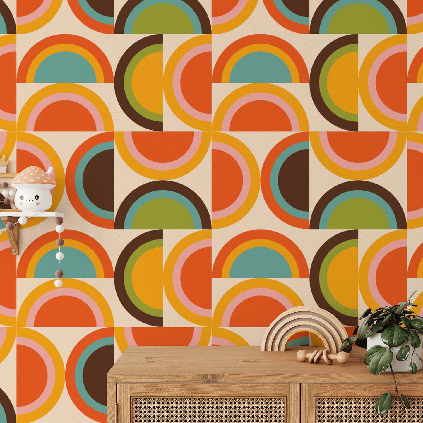 Retro-themed wallpaper with Bauhaus patterns
