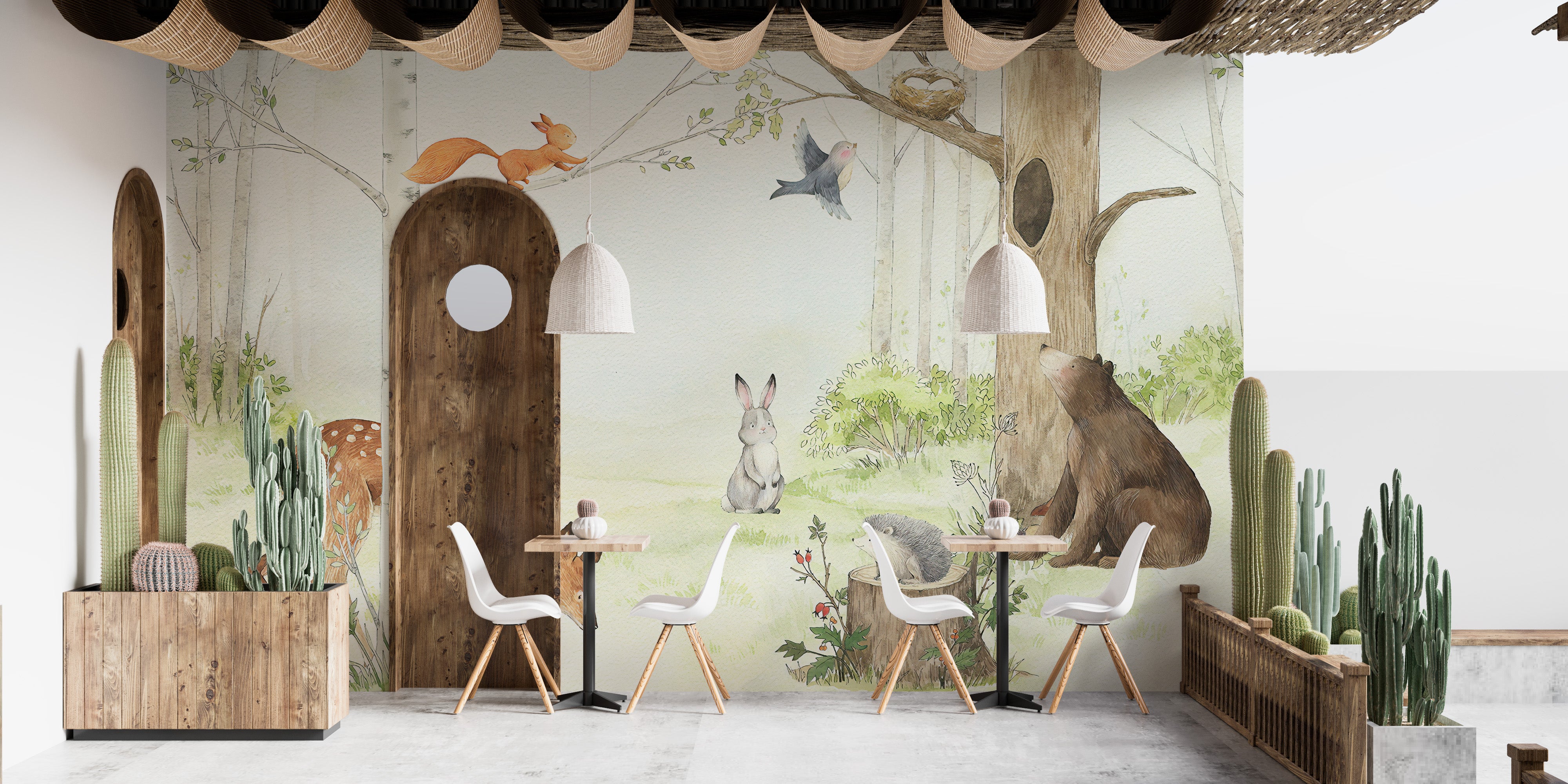 Playful forest animals wall mural design
