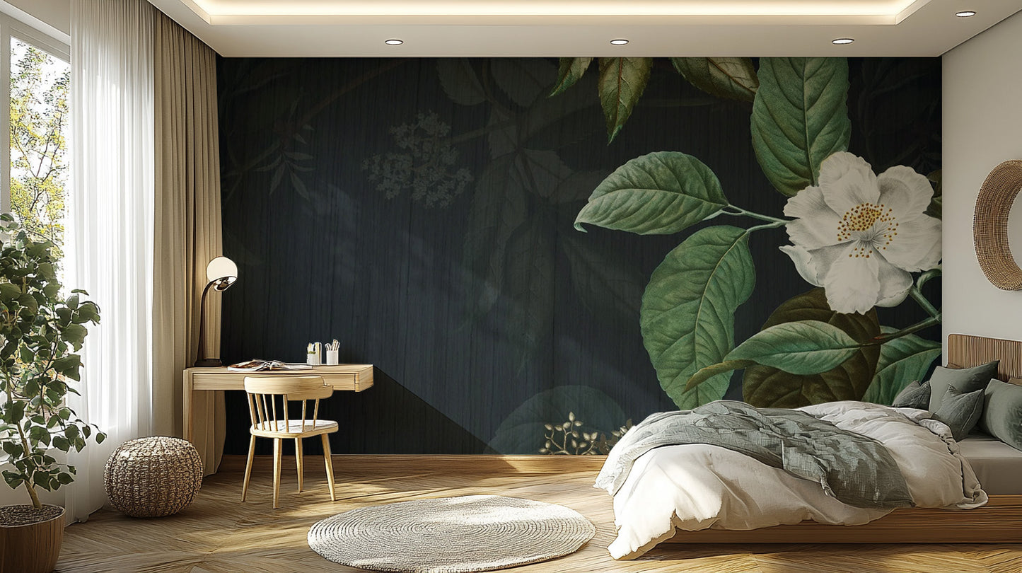 Dark Green Floral Wallpaper Mural