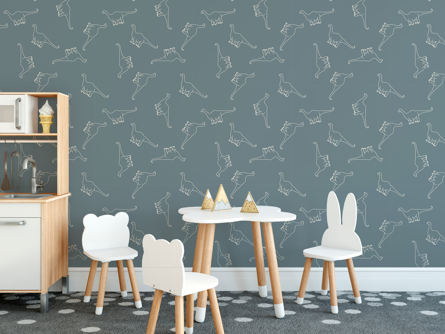 Charming dinosaur wallpaper in soft tones