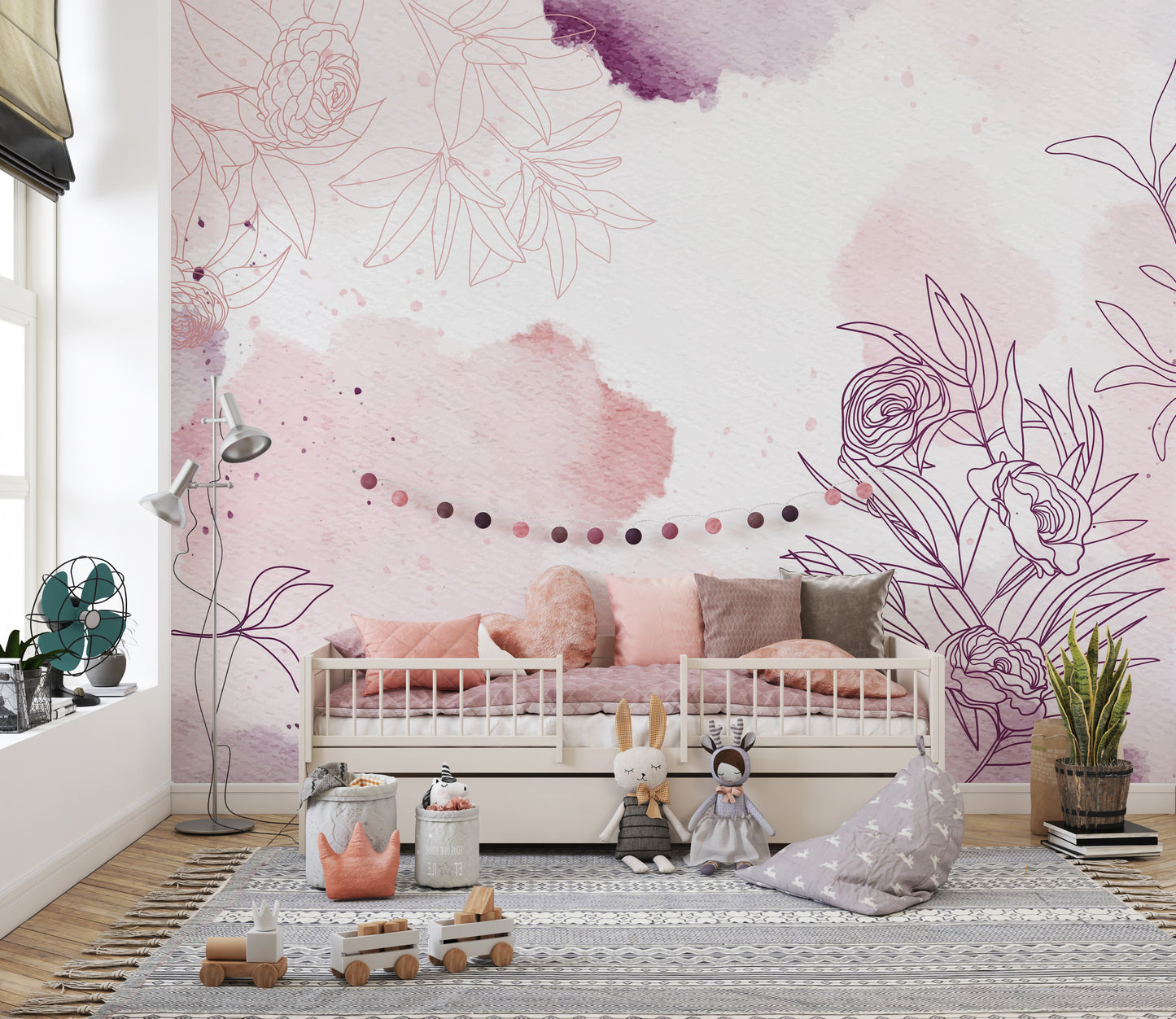 Pastel Pink Purple Watercolor Floral Wallpaper