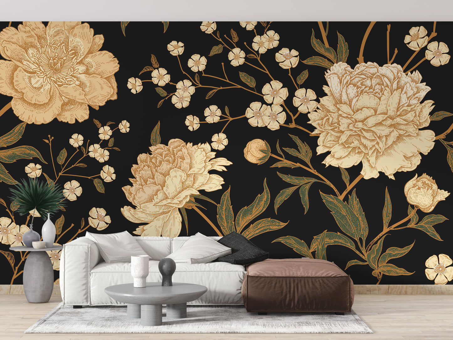 Dark Peony Flowers Wallpaper Murals