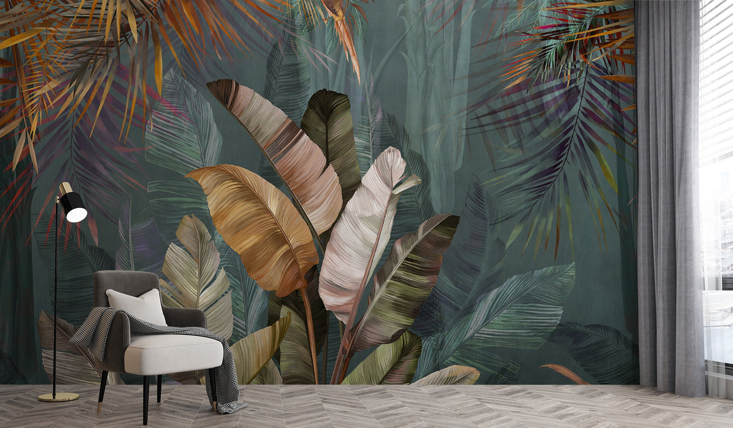 Refreshing tropical leaves mural for lively spaces