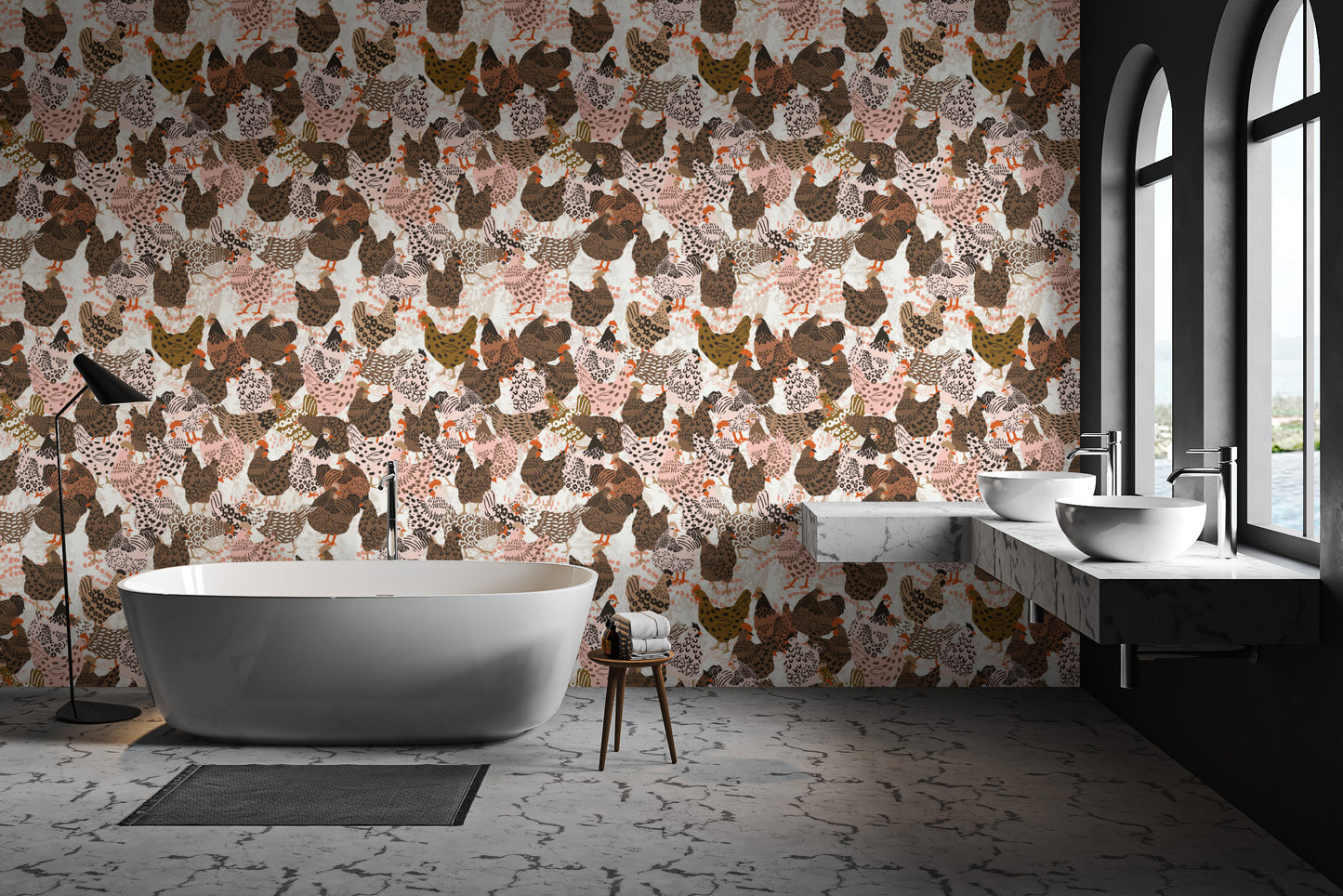 Unique poultry wallpaper for rustic charm