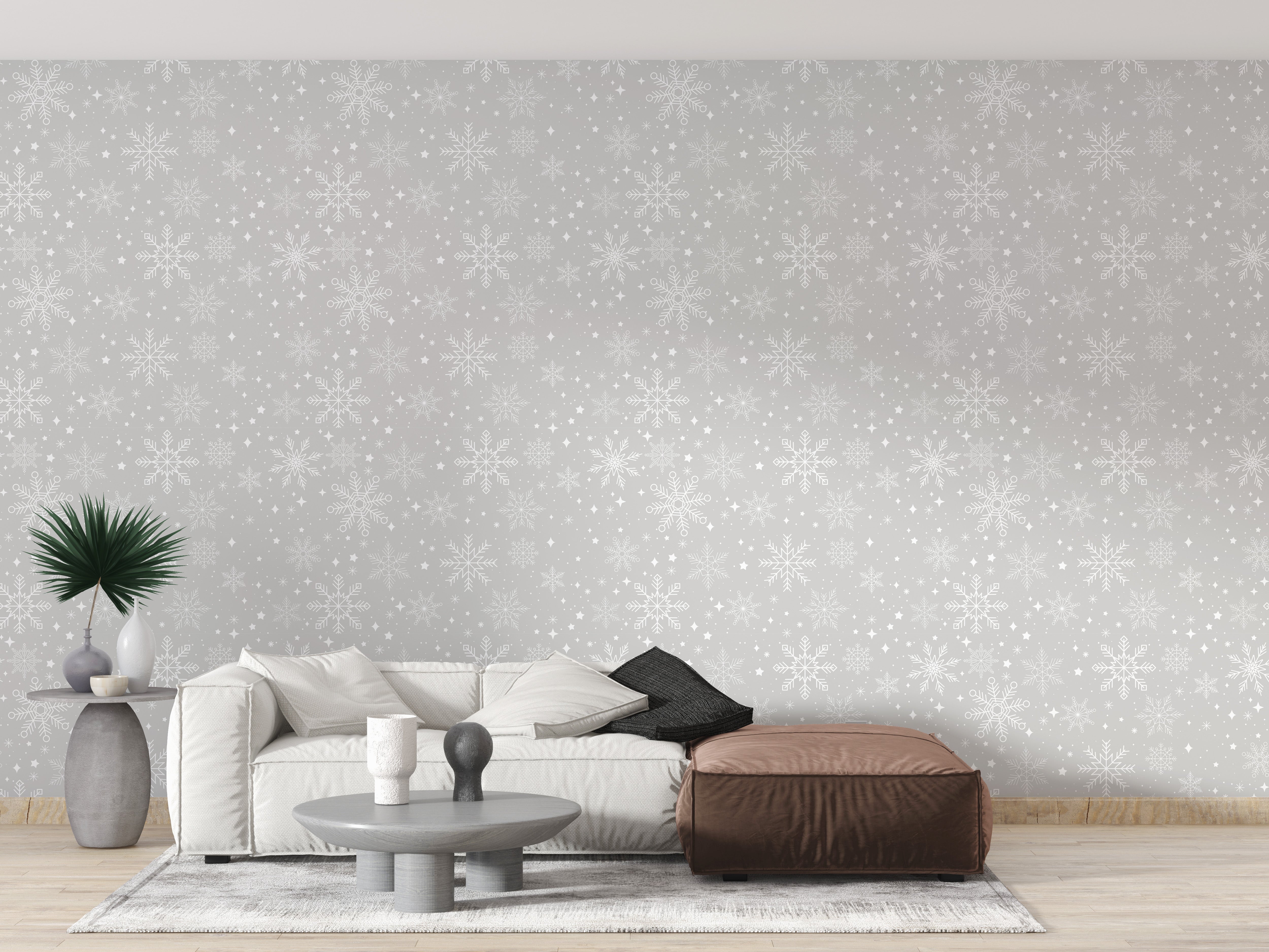 Elegant gray snowflake wallpaper mural design
