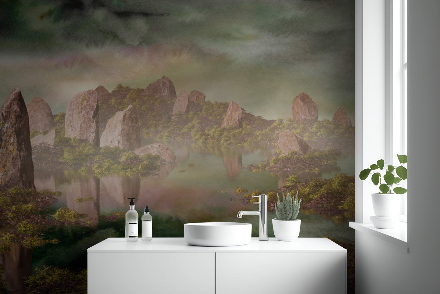 Dramatic Chinese Landscape Green Wallpaper Murals - Giffywalls