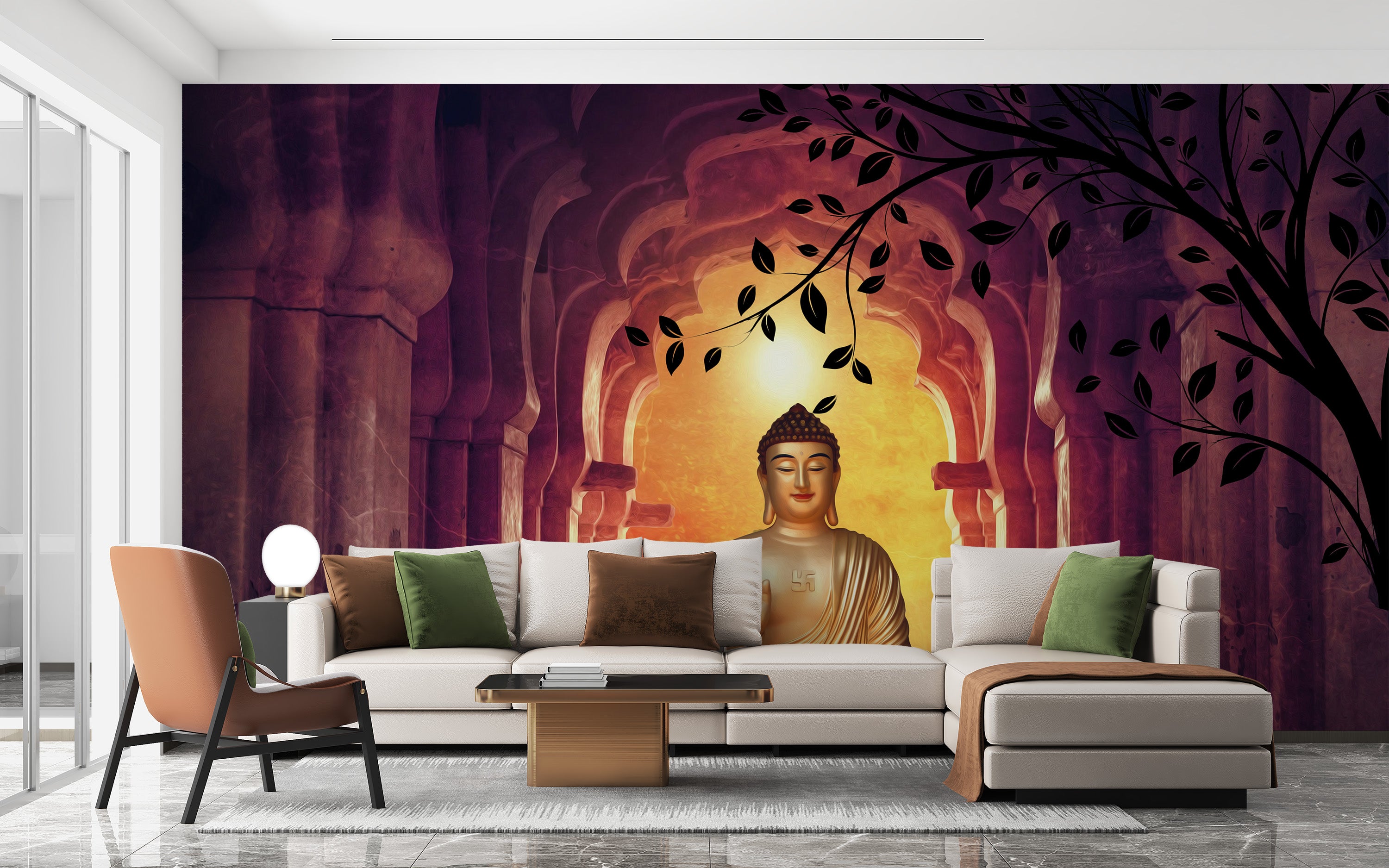 Peaceful Buddha wallpaper under sacred tree