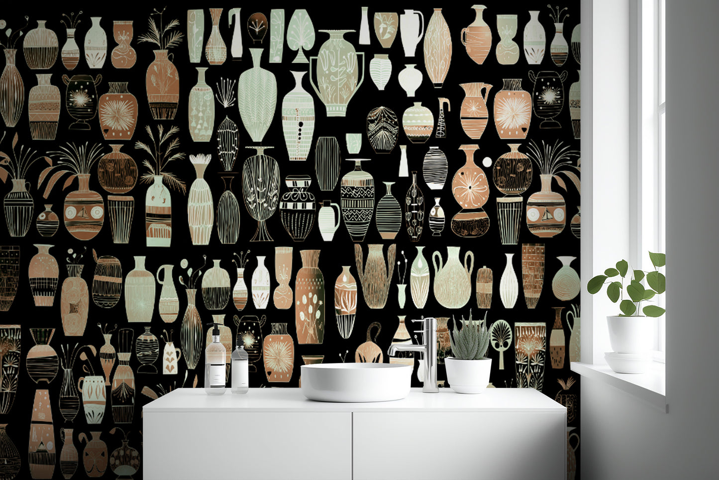 Woodcut Vase Design Wallpaper Murals