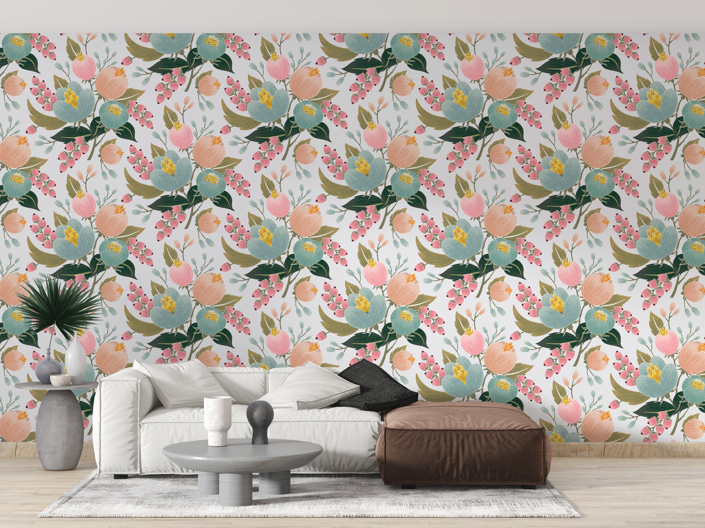 Bright floral wallpaper with delicate blooms