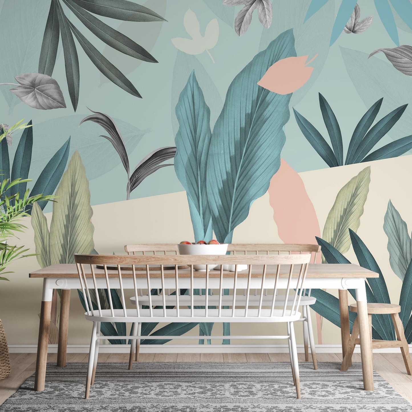 Nature-inspired tropical leaf wall murals
