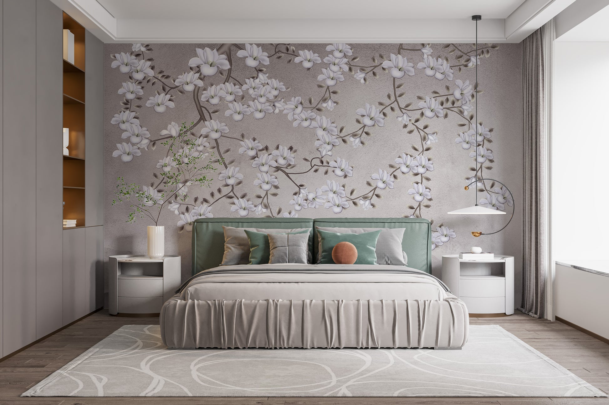 Sophisticated floral mural for bedroom interiors
