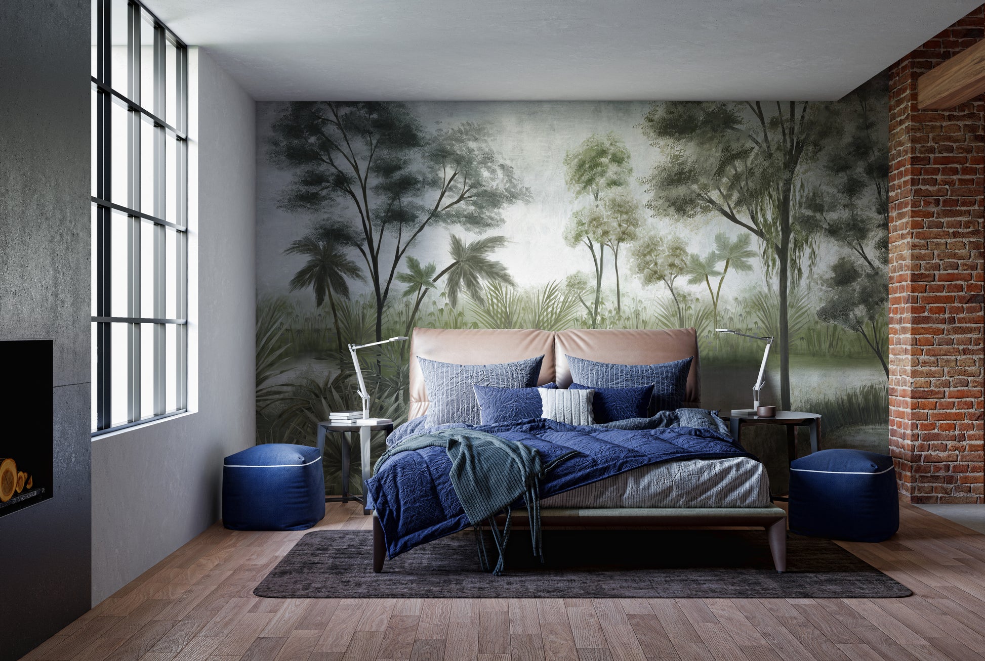 Tranquil forest tones wall mural design