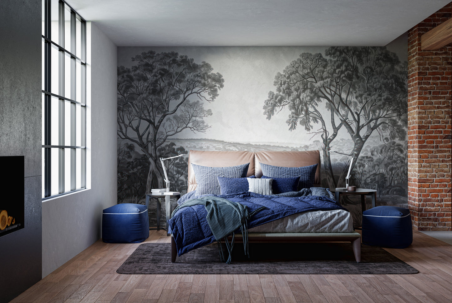 Black & White Fog Covering Trees Forest Wallpaper Mural