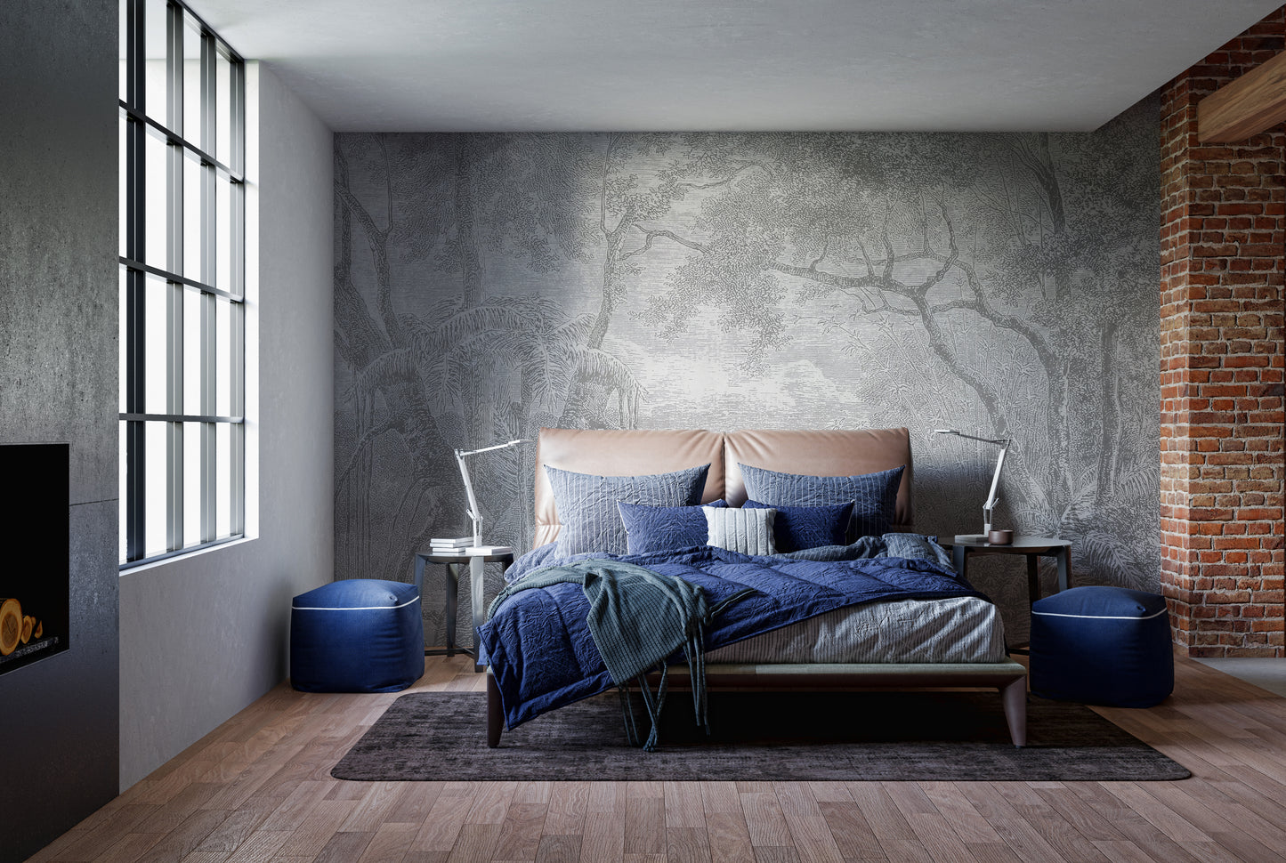 Gray Color Sketch Forest Wallpaper Murals for a Natural Look - Giffywalls