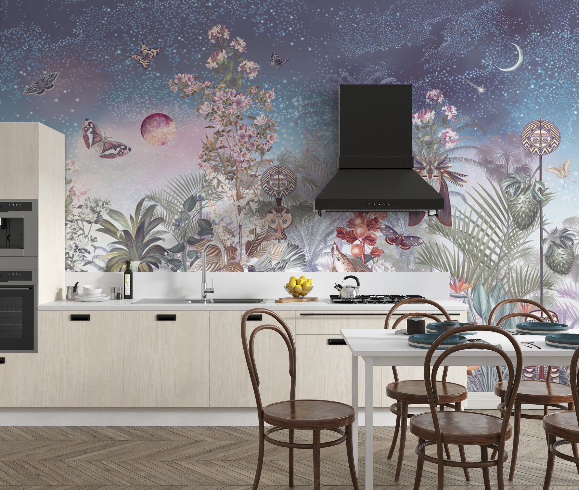 Lunar solar flower wallpaper tapestry mural design