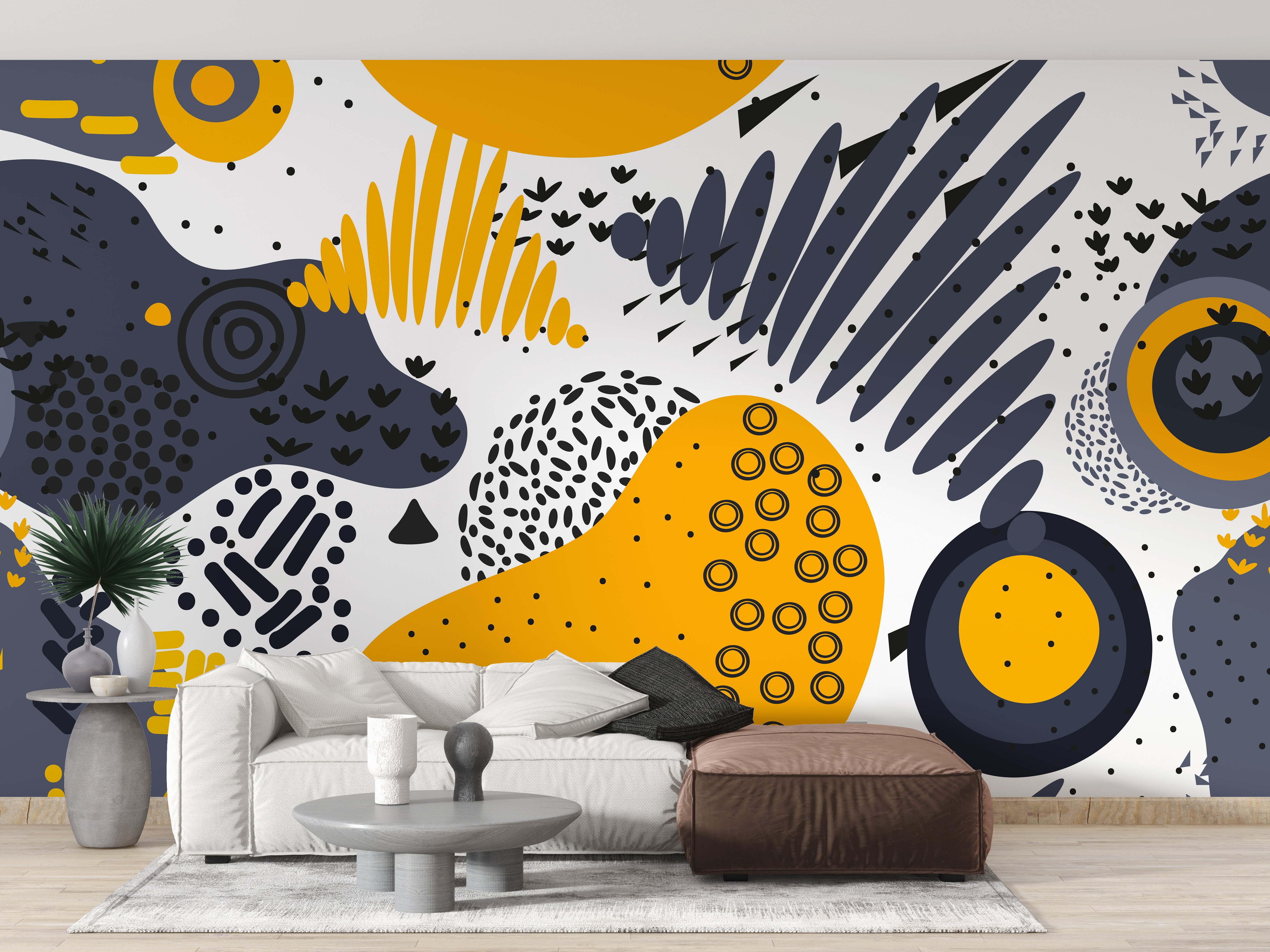 Blue and Yellow Abstract Shapes Wall Murals - Giffywalls