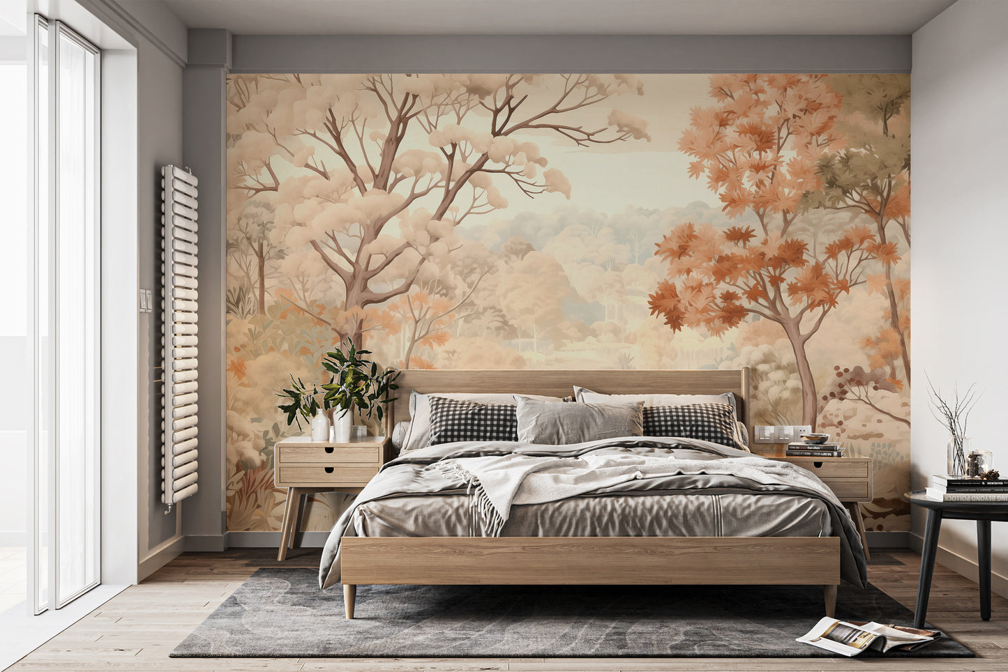 Elegant forest autumn watercolor beige wallpaper for a timeless look.