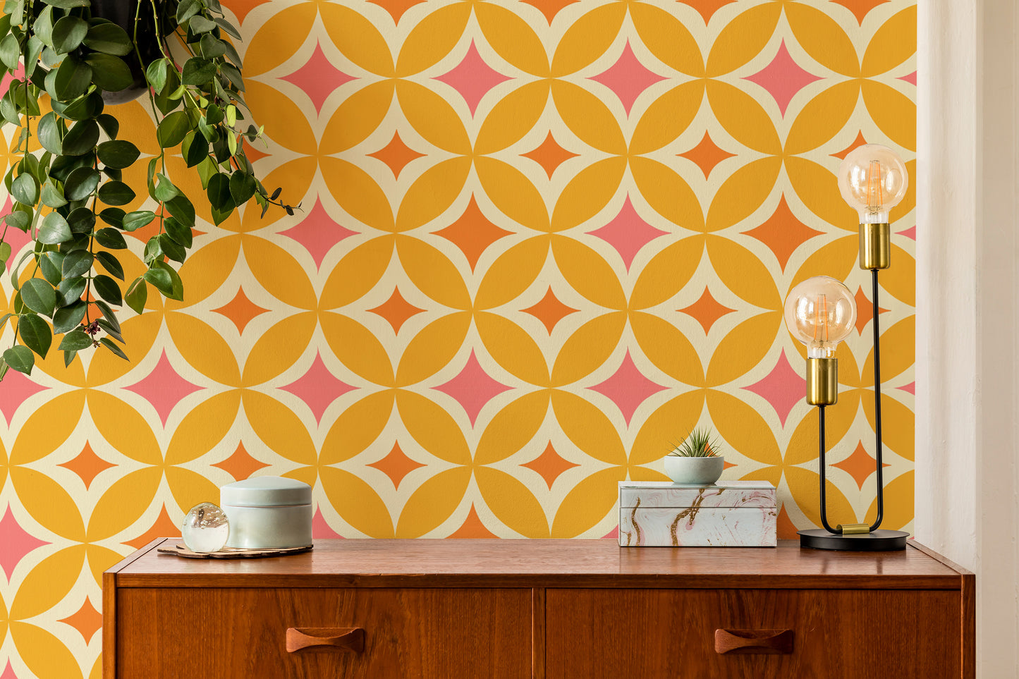 Bright and bold Portuguese Yellow Tiles Azulejos Design Wallpaper