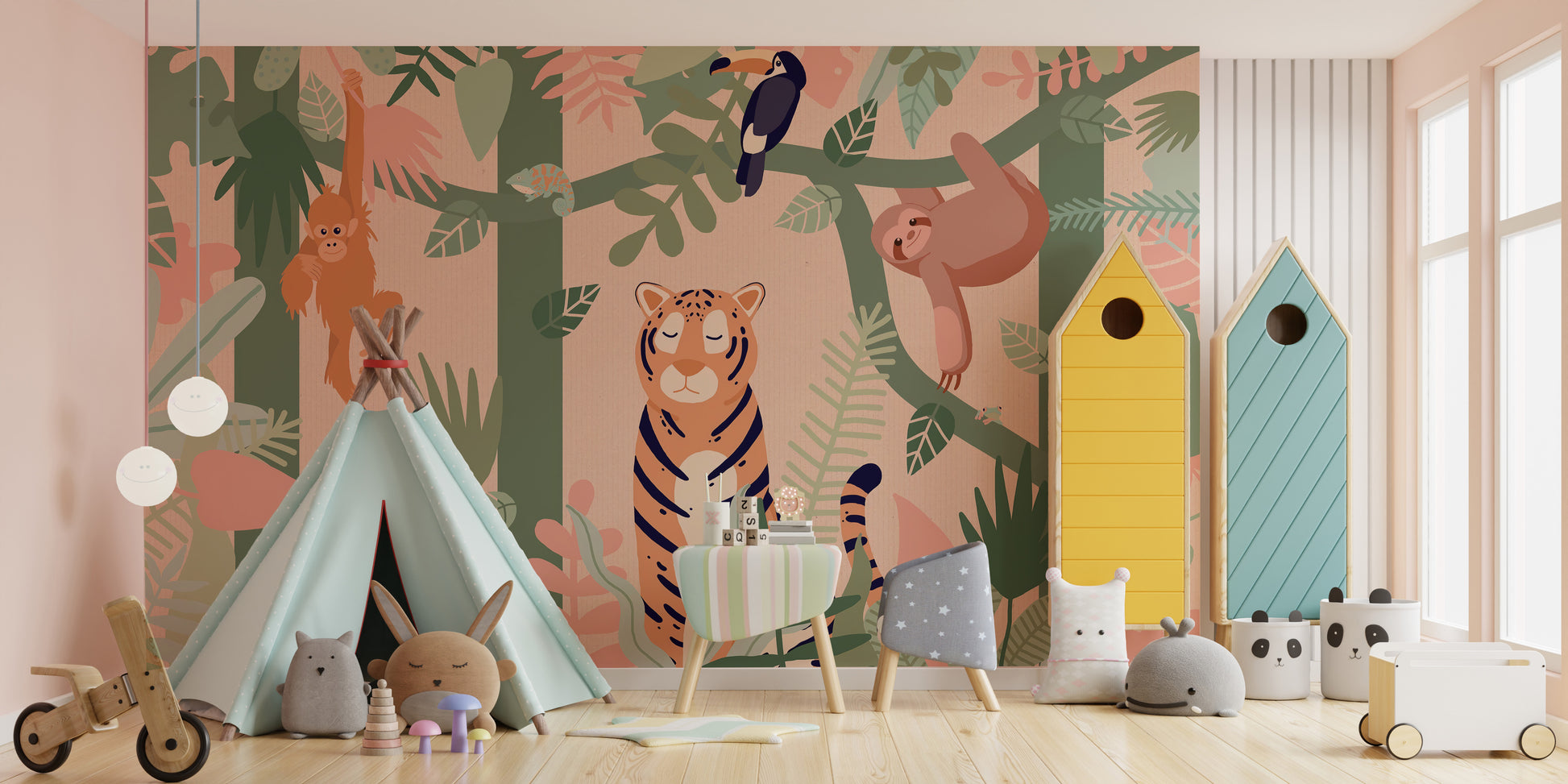 Jungle Animal Friends Wallpaper Mural for Kids Room
