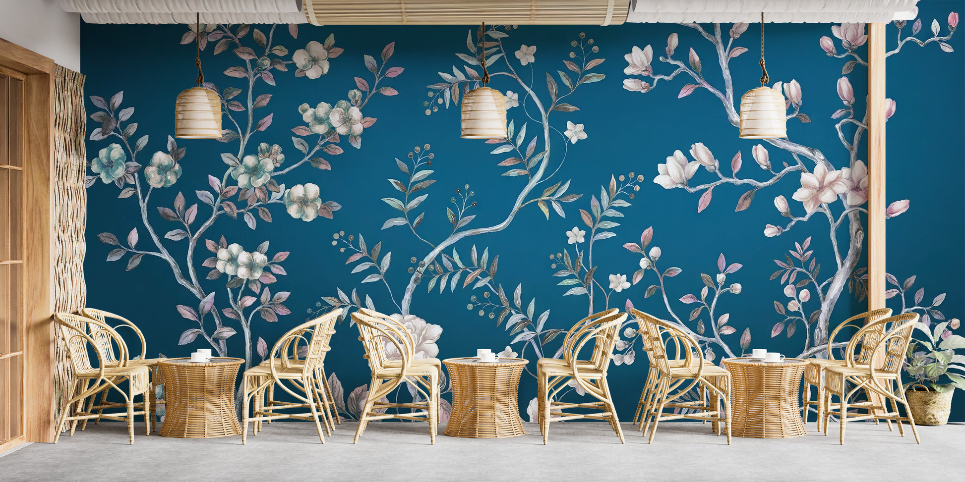 Intricate blue chinoiserie wall decor