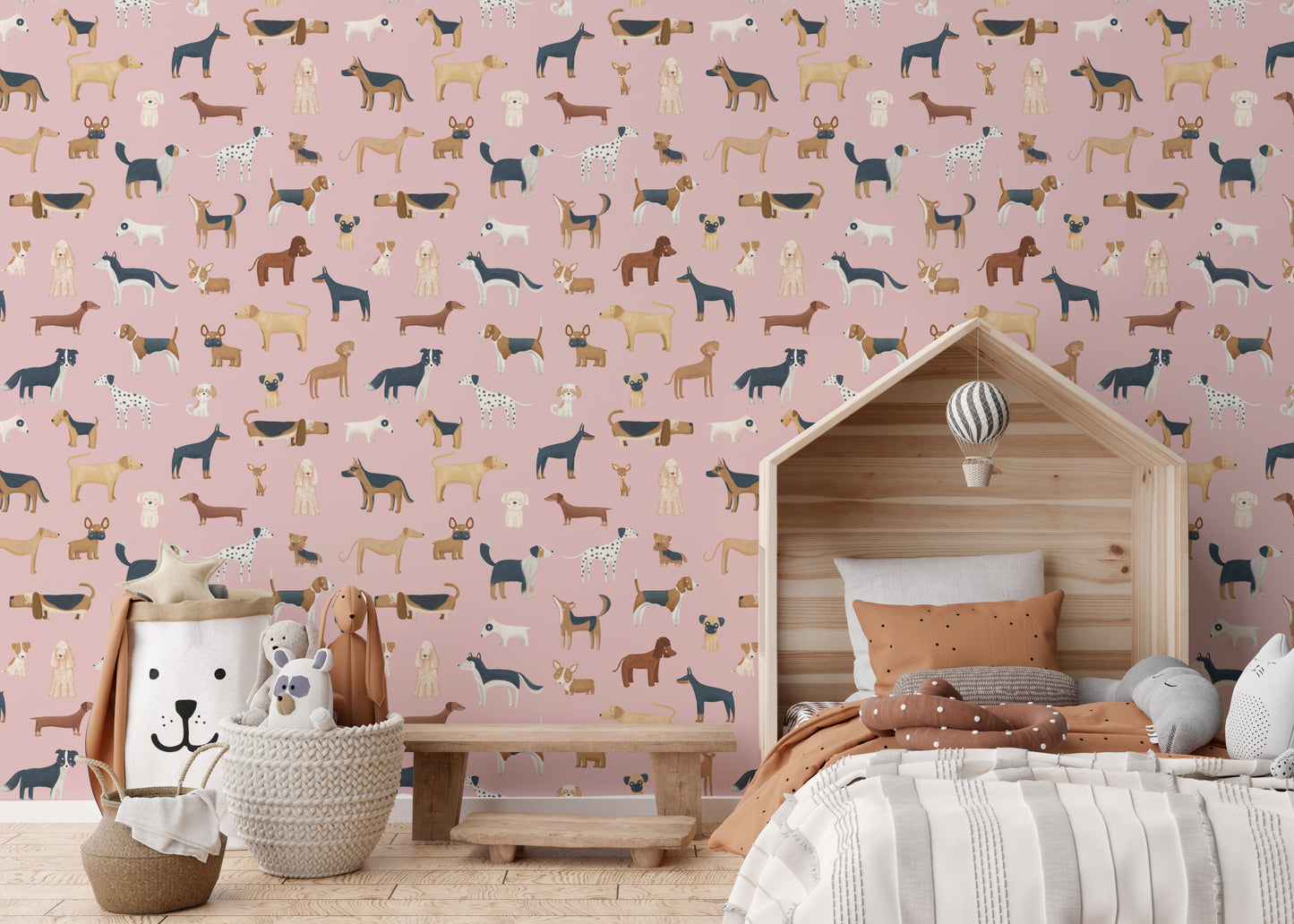 Kids’ wallpaper featuring playful dogs
