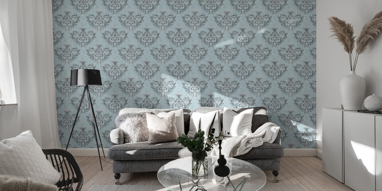 Stylish Grey Damask Pattern Wallpaper Mural