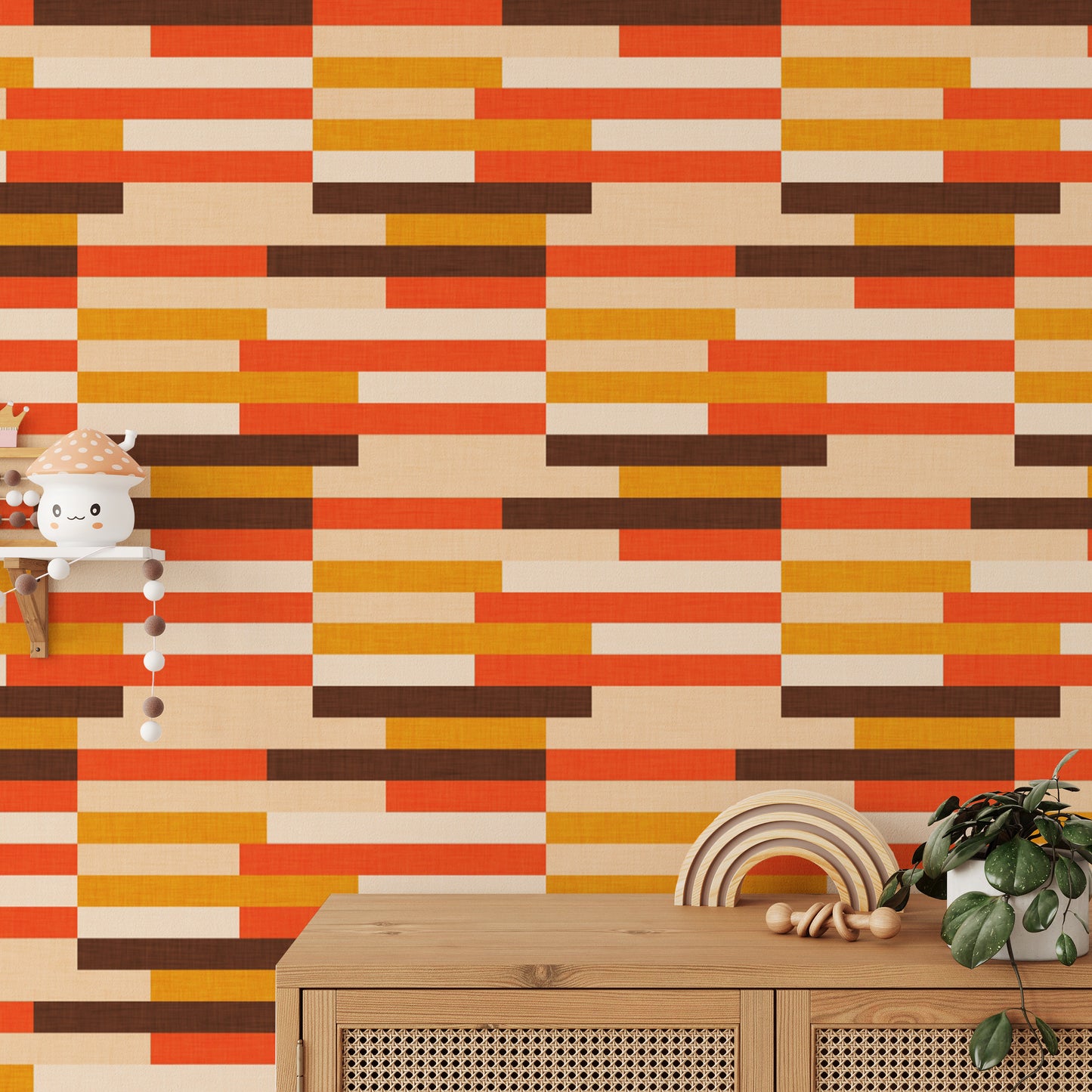 Warm-toned Striped Wallpaper for retro decor
