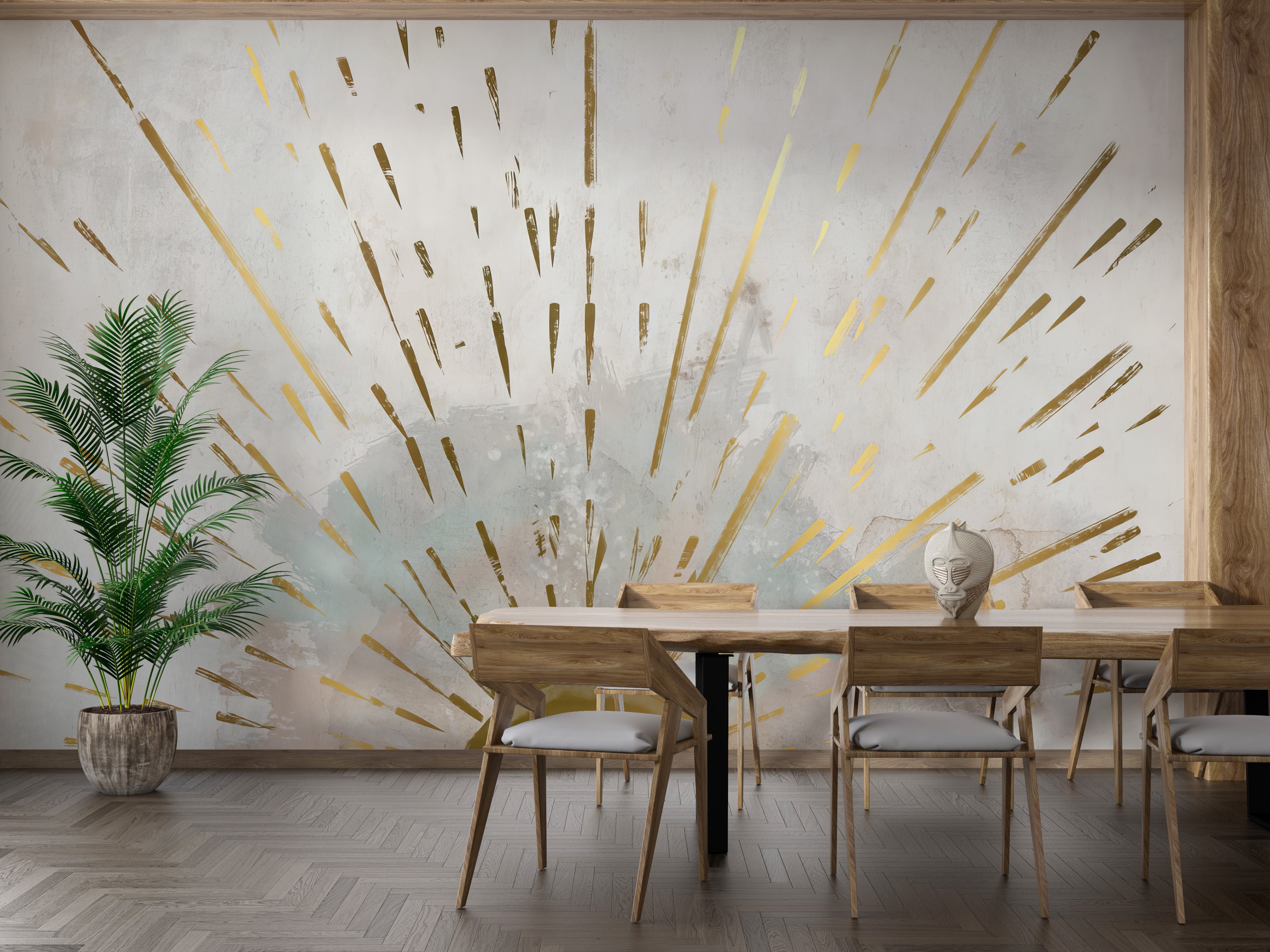 Artistic Aurora Gleam wallpaper adds charm to the dining room