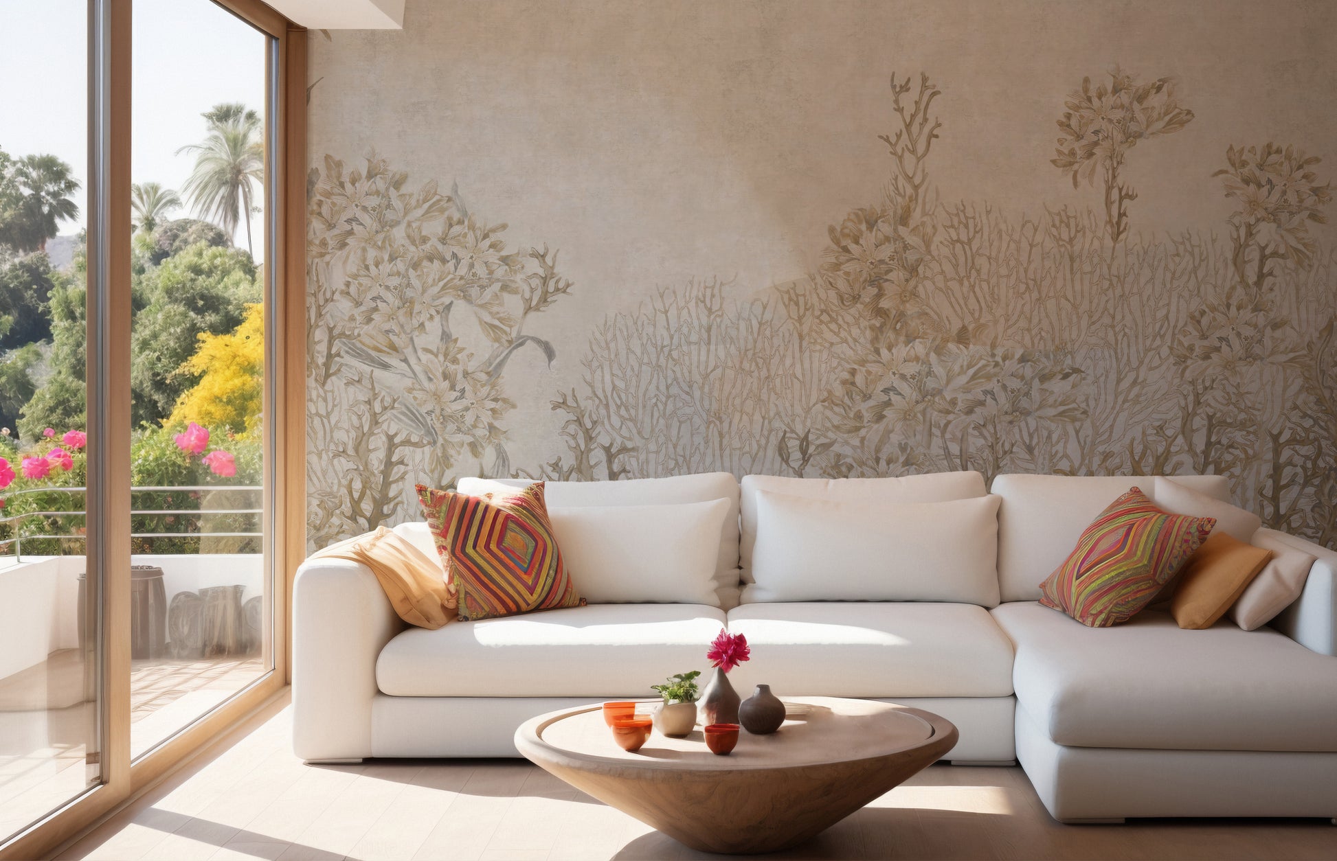 Delicate sepia flower tones wall mural
