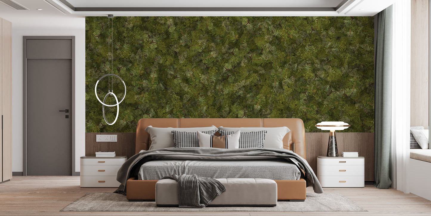 Green Embroidery Ferns Bracken Wallpaper Murals