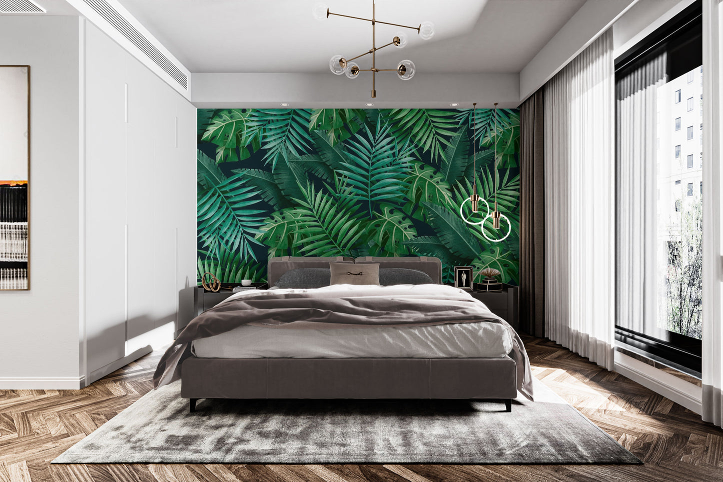 Elegant Green Leaves Wallpaper Mural for any space