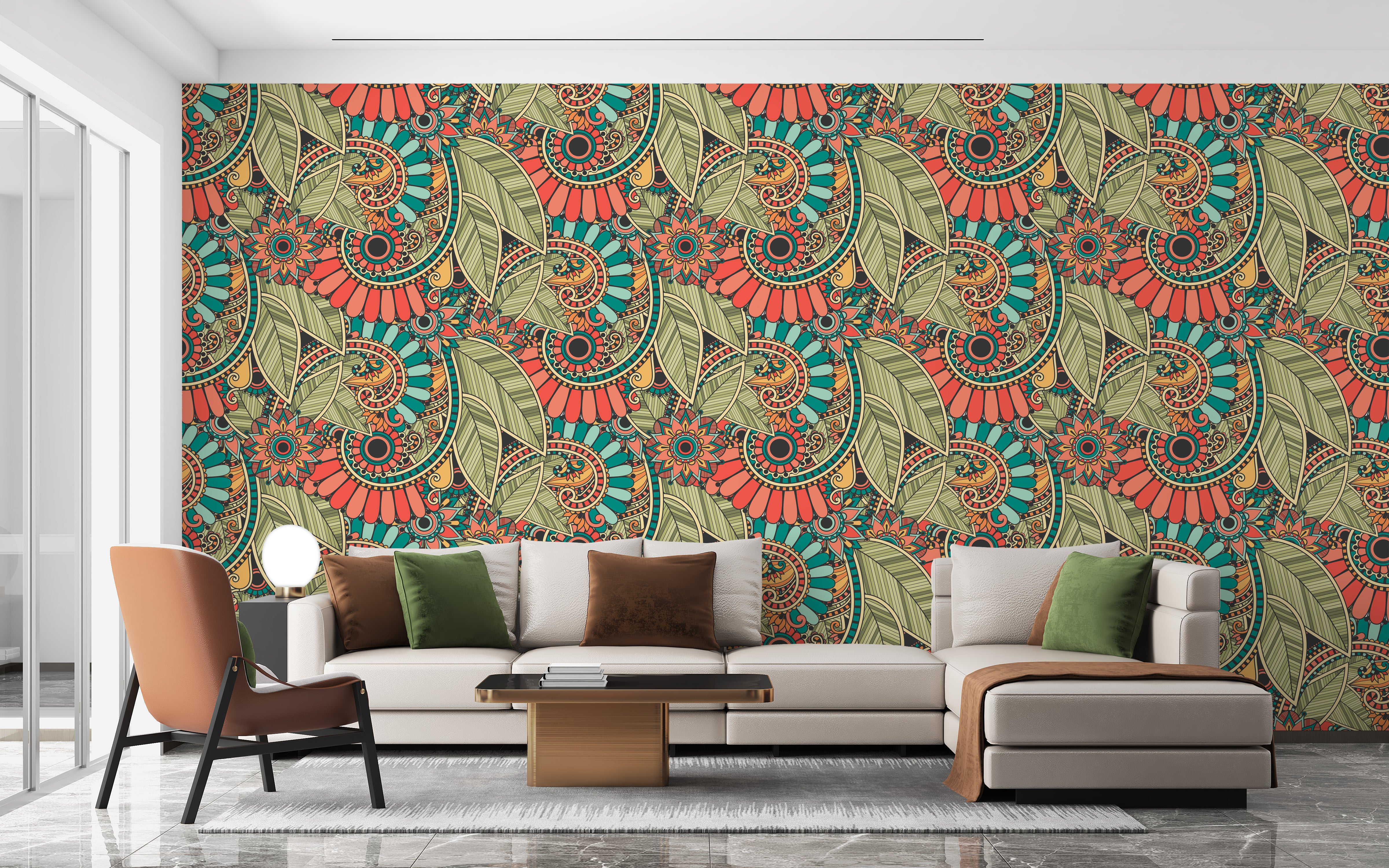 Abstract doodle-inspired mural wallpaper