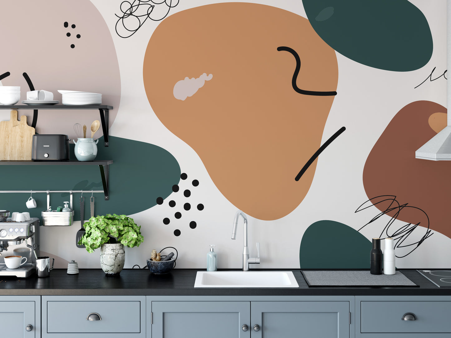 Brown Abstract Shape Soft Muted Color Wall Murals