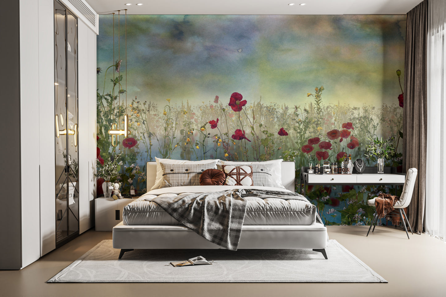 Azure Petal Panorama Poppy Blue Flower Wall Mural