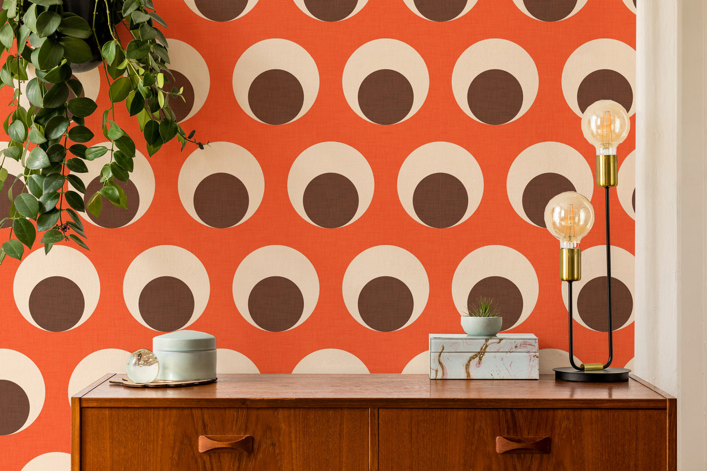 Geometric orange and brown dot wallpaper
