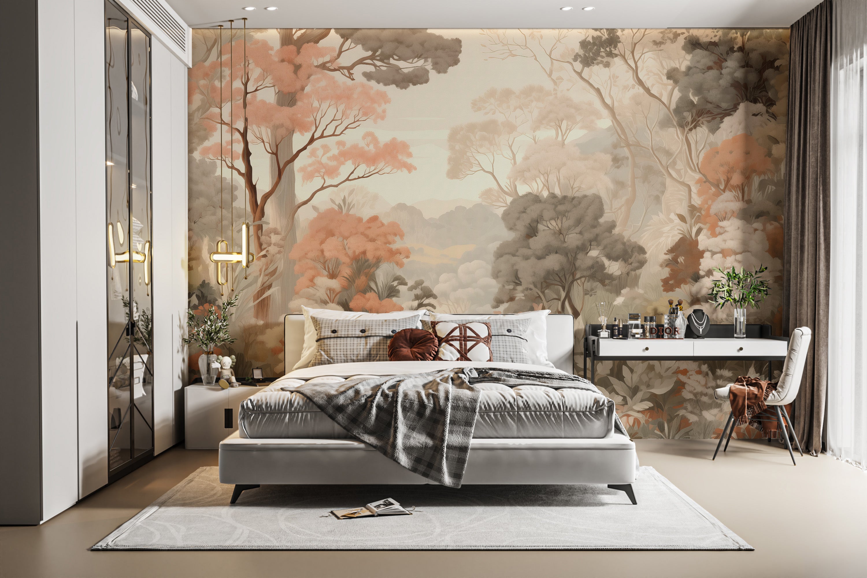 Forest colorful trees wallpaper mural for a whimsical, nature-inspired room.