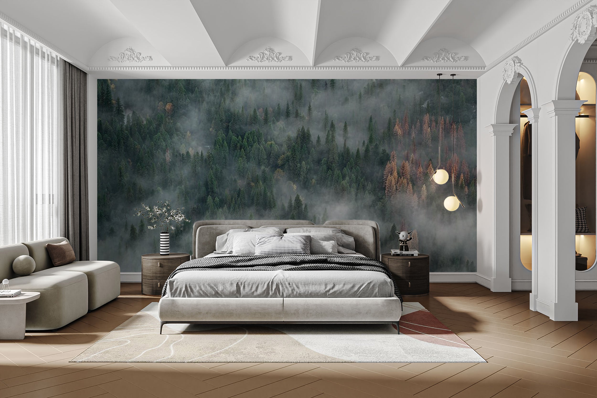 Foggy Pine Forest Wallpaper Mural - Giffywalls