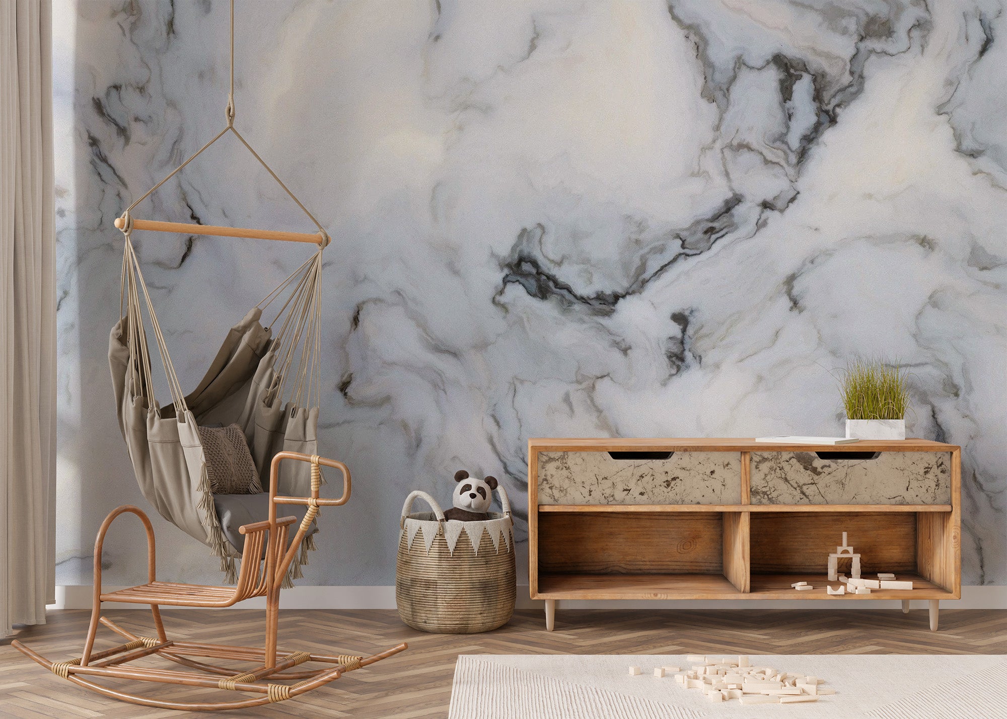 Decorative marble peel and stick wallpaper for stylish spaces.